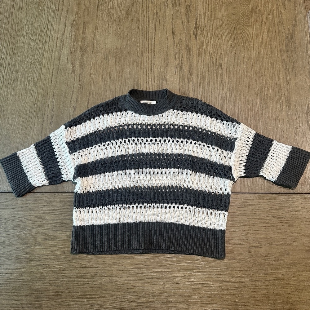 Madewell Open-Stitch Cropped Sweater Tee Charcoal Stripe Size XXS - Picture 2 of 8